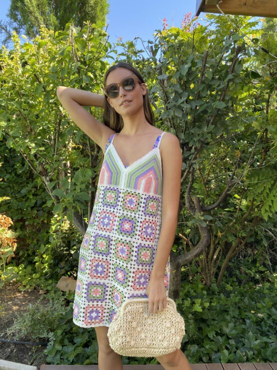 Vestido crochet patchwork rose