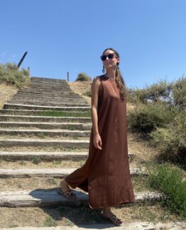 Vestido satén Catalina chocolate