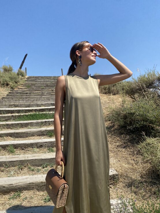 Vestido satén Catalina Olive - Imagen 3