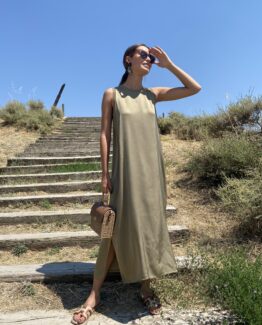 Vestido satén Catalina Olive