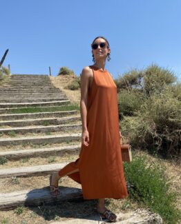 Vestido satén Catalina  teja