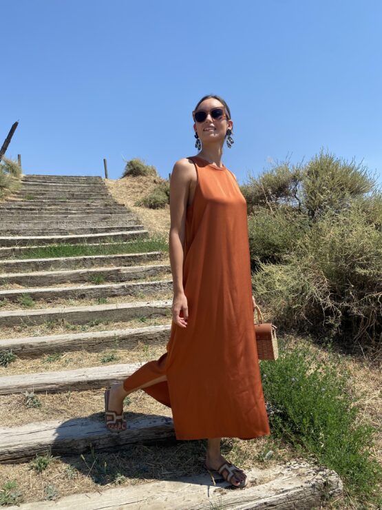 Vestido satén Catalina  teja